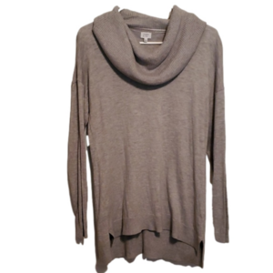 Crown & Ivy Long Sleeve Ribbed Cowl Neck Solid  Grey Sweater Size Small